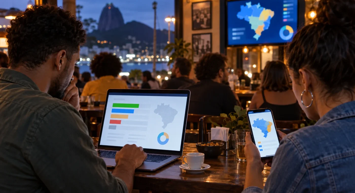 Leitores acompanhando a apuração eleitoral em tempo real por computador, celular e televisão