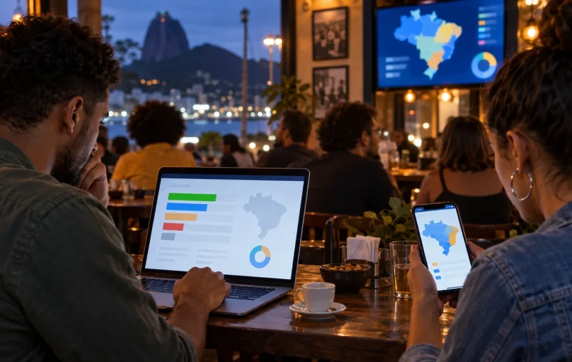Leitores acompanhando a apuração eleitoral em tempo real por computador, celular e televisão