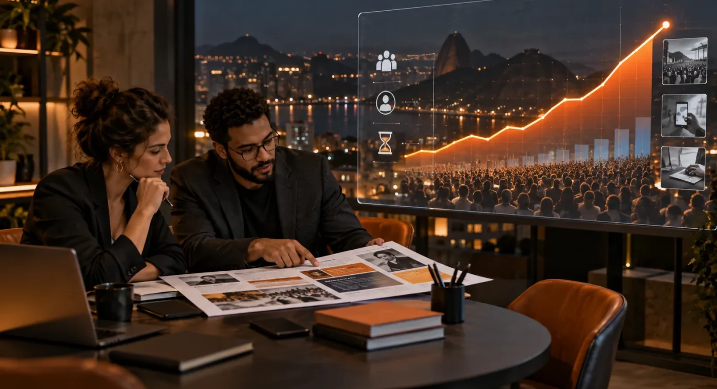 Profissionais analisando crescimento de audiência durante a apuração eleitoral