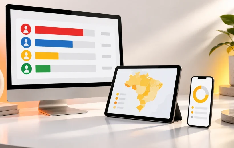 Widgets de apuração exibidos em computador, tablet e celular